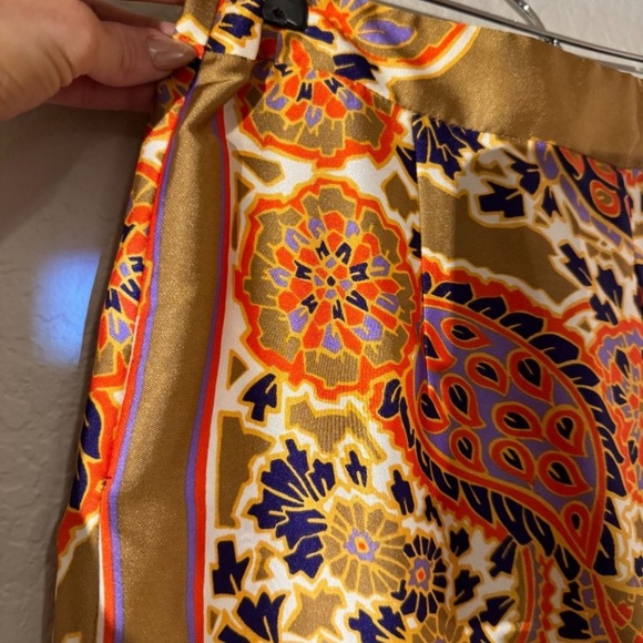 NWT Zara Satin Paisley Silky Cropped Wide Leg Palazzo Pants Gold Red Resort M - Picture 10 of 10